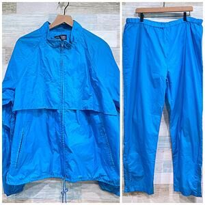 Lands End Vintage 2 Piece Nylon Rain Tracksuit Set Blue Lightweight Mens XL